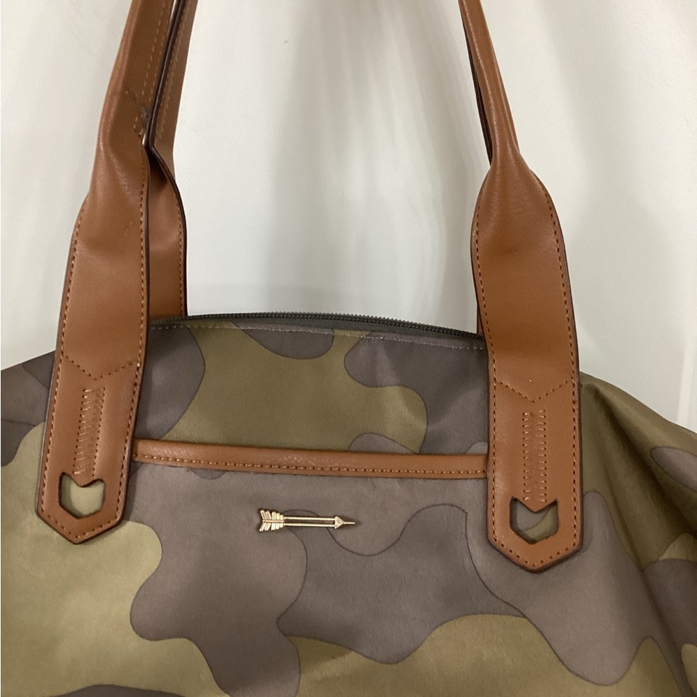 Unk Green and Brown Camouflage Tote with Leather Accents